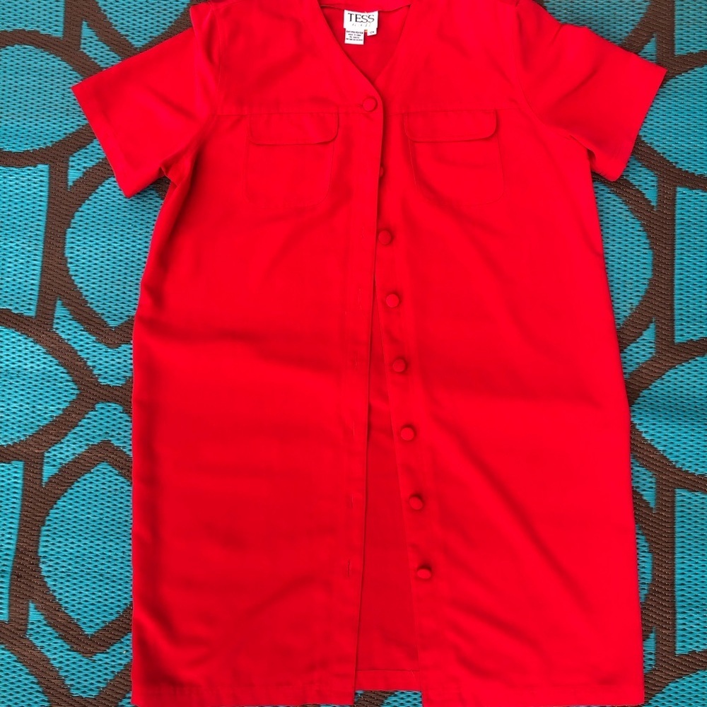 Vibrant Red Button Down Dress with V-Neck